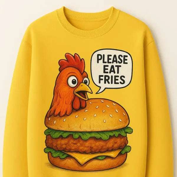 A brightly printed yellow sweatshirt, used to illustrate how to care for printed apparel