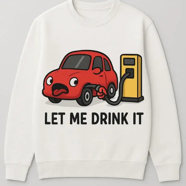 An original printed design on a white sweatshirt, comparing local and online custom printing