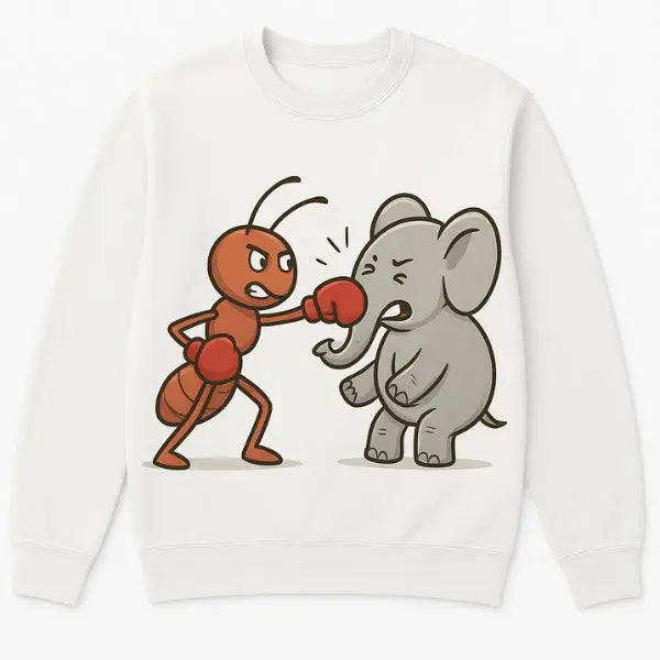 A white cotton sweatshirt with a printed design, used to compare fabric types