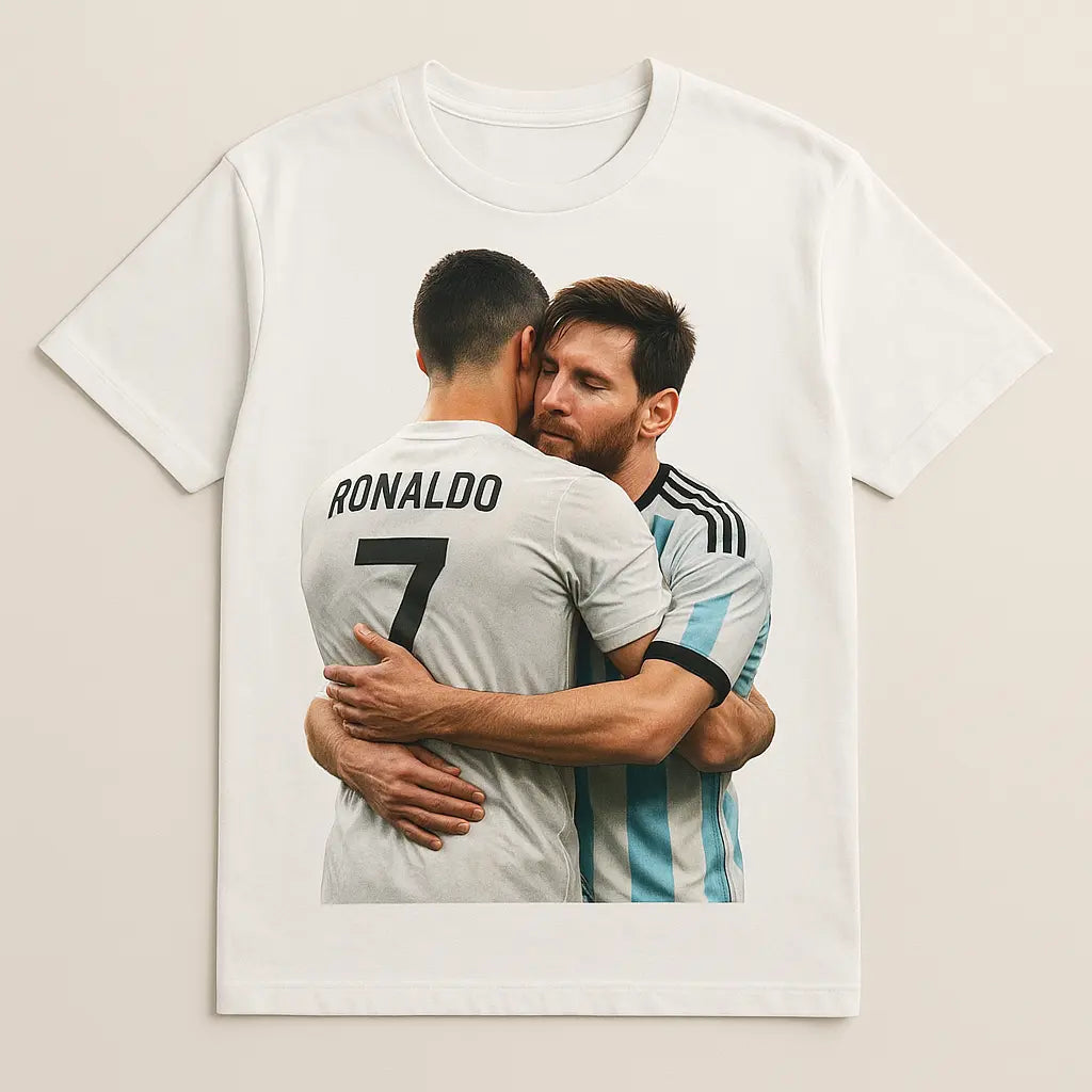 A cartoon football design printed on a white t-shirt, popular with UK buyers