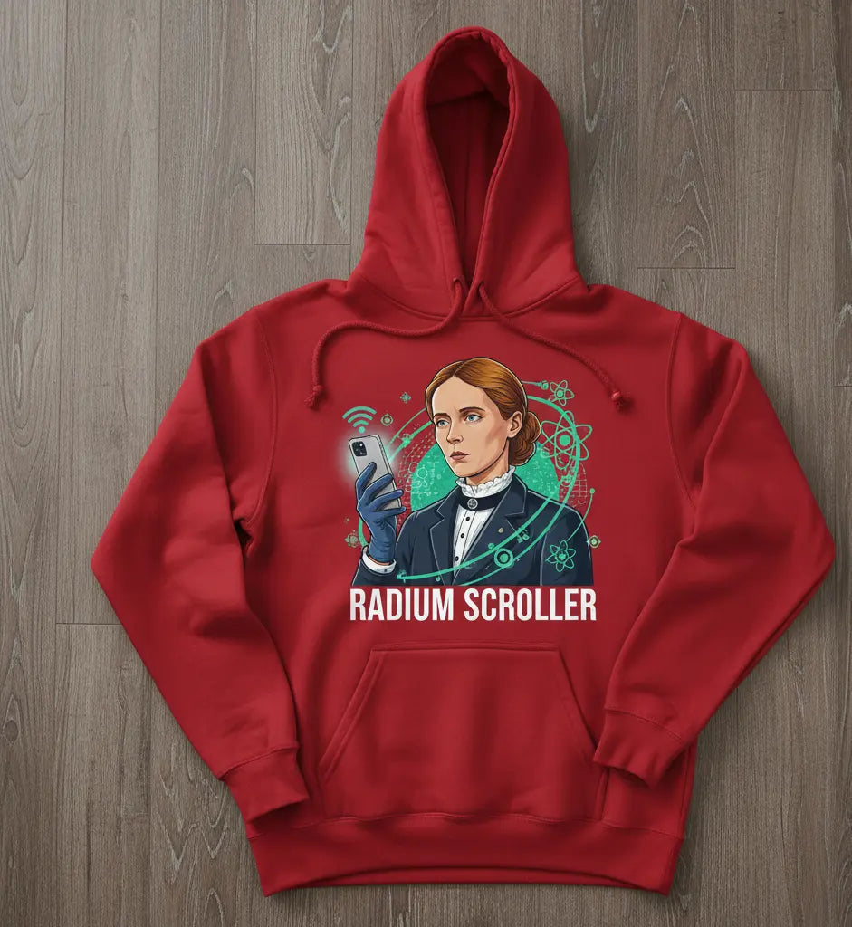 A red custom hoodie with an original printed design, a personalized Christmas gift idea