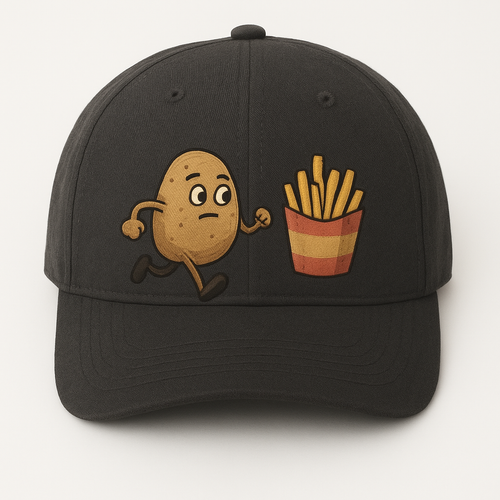 Prompt: Potato running to become fries.
