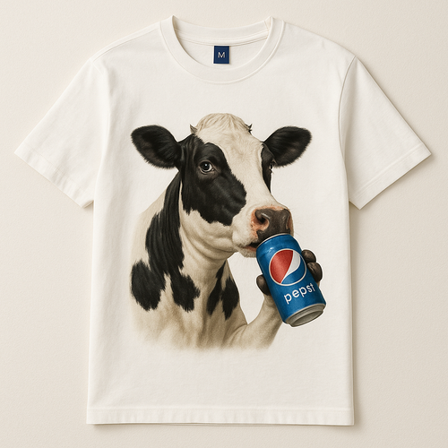 Prompt: A cow Drinking a Pepsi Can.