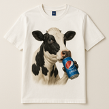 Prompt: A cow Drinking a Pepsi Can.