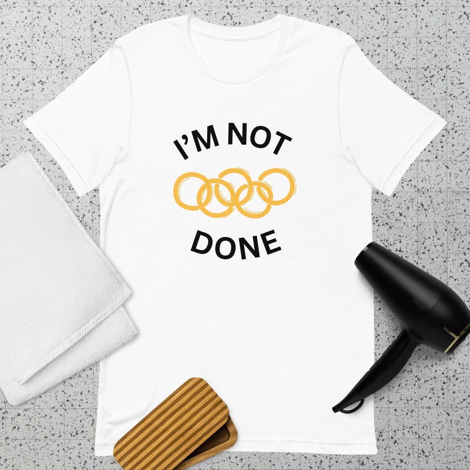 Unisex staple t-shirt in white, front view, also available in Black Heather